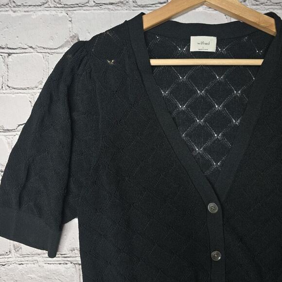 Wilfred Dainty Lacey Eyelet Knit Small Button Cardigan V-Neck Sweater Size Large - Picture 5 of 12